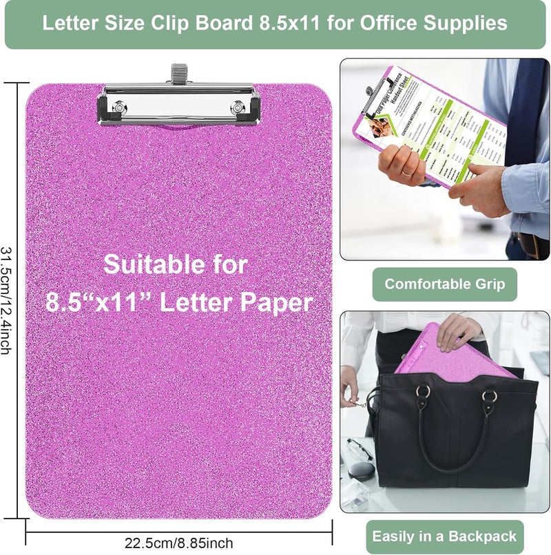 SFLHHDM 1 Pcs Clear Glitter Clipboards, Plastic Clipboard with Pen Holder,Size 8.85 x 12.4 in Shiny Clipboards with Low Profile Clip,Cute Hanging Clipboard for Office Supplies Sparkly Clip Board-Rose Pink - Image 4